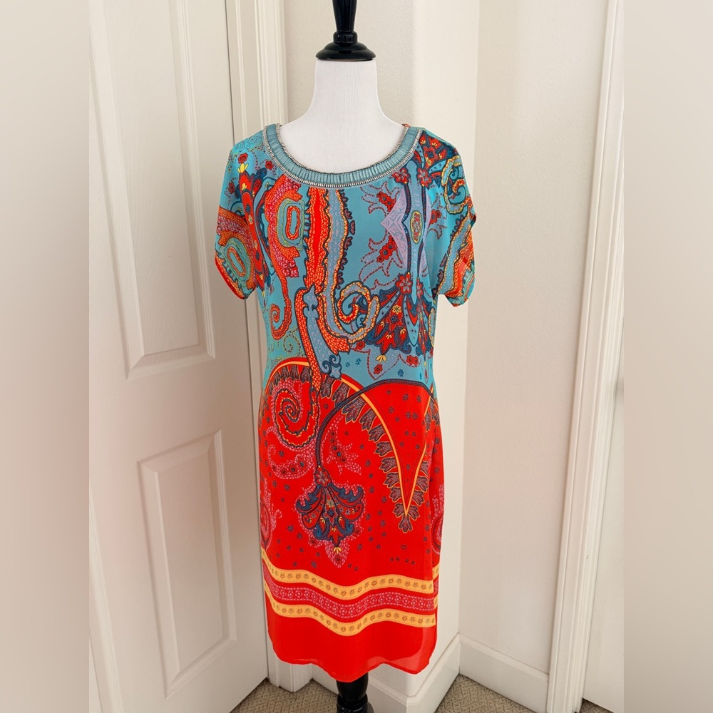 Tribal Red and Blue Paisley Midi Dress